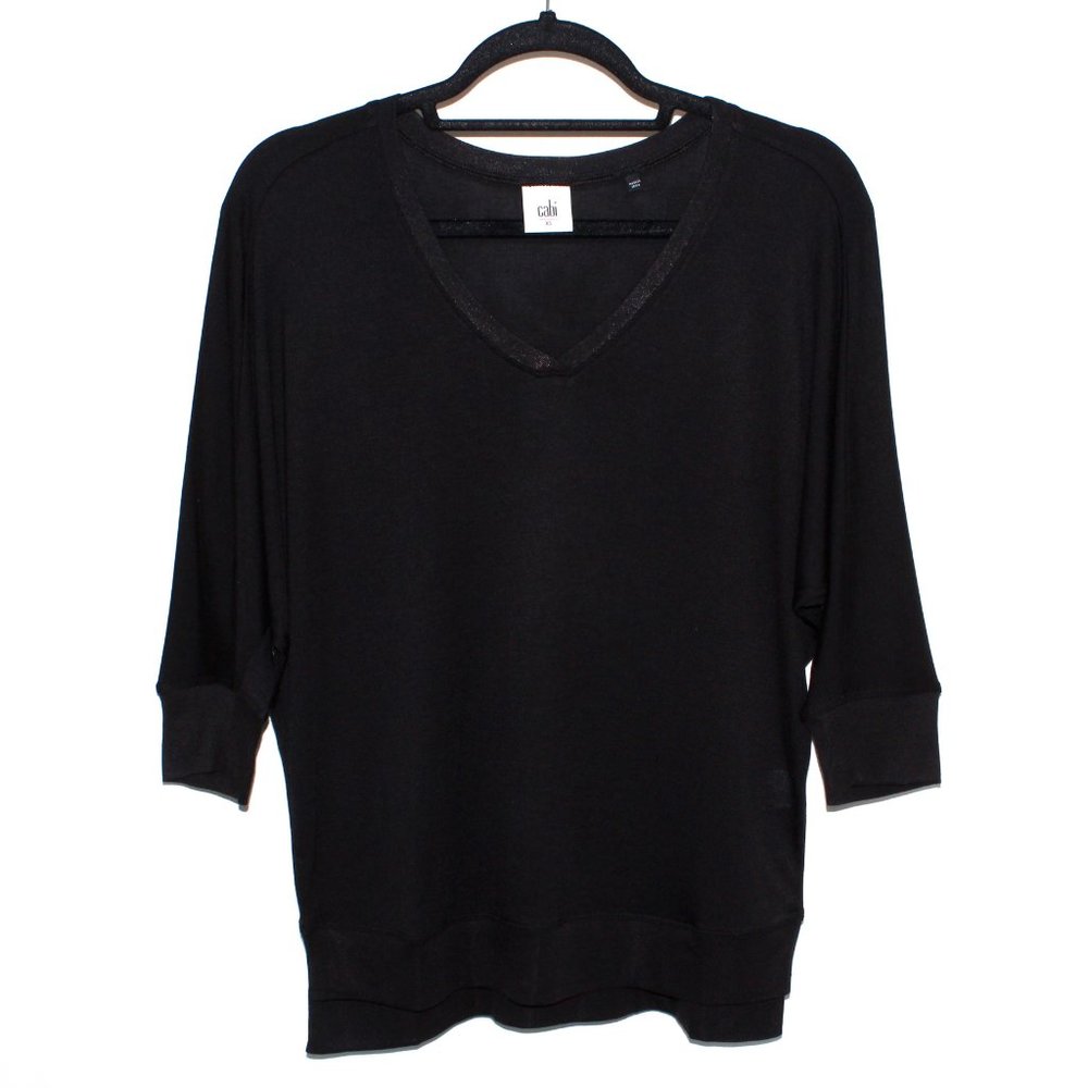 Cabi Black Cropped Dolman Sleeve V-Neck Shirt
